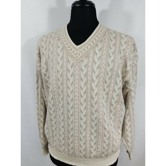 Crossings Mens Large Long Sleeve Tan Winter Warm USA Made Cotton Loose Wrist - Picture 3 of 7